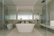 Glass panelled bathroom